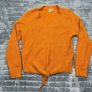 Moth by Anthropologie Orange Tie Front V-Neck Ribbed Knit Sweater XL 10143